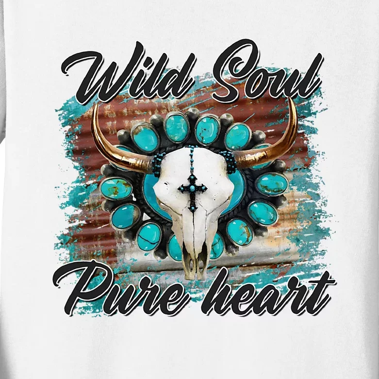 Turquoise Wild Soul Pure Heart Country Rodeo Cowgirl Western Kids Long Sleeve Shirt