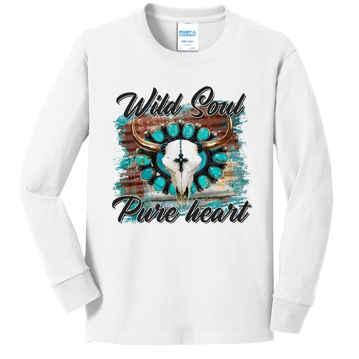 Turquoise Wild Soul Pure Heart Country Rodeo Cowgirl Western Kids Long Sleeve Shirt