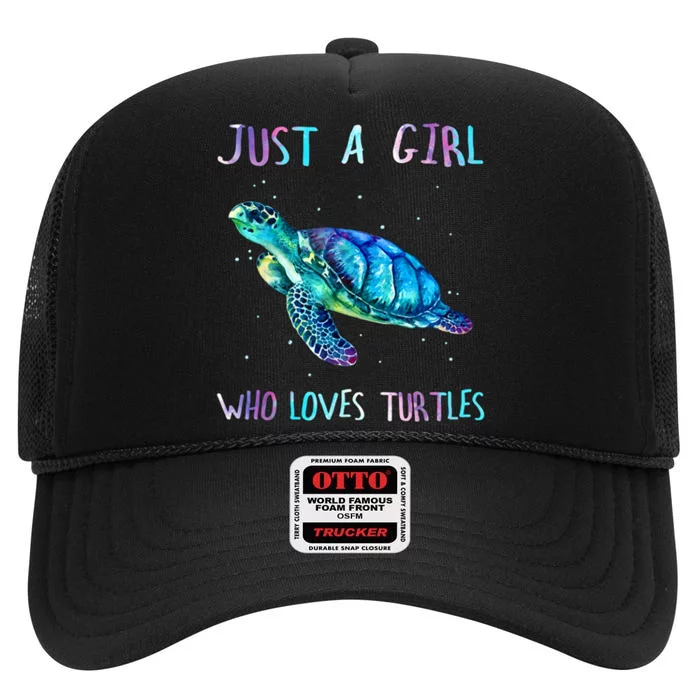 Turtle Watercolor Sea Ocean Just A Girl Who Loves Turtles High Crown Mesh Trucker Hat