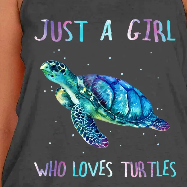 Turtle Watercolor Sea Ocean Just A Girl Who Loves Turtles Women's Knotted Racerback Tank