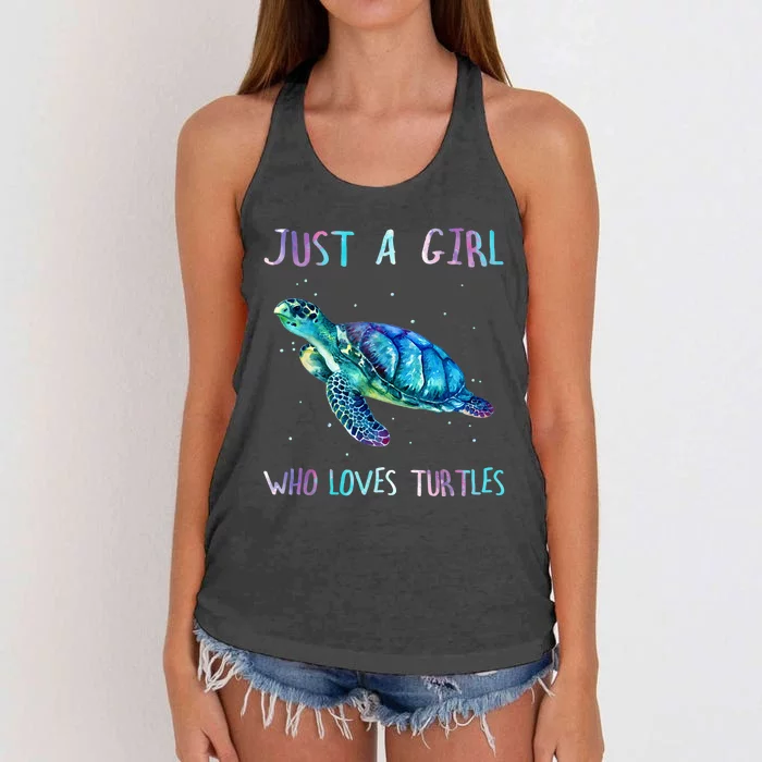 Turtle Watercolor Sea Ocean Just A Girl Who Loves Turtles Women's Knotted Racerback Tank