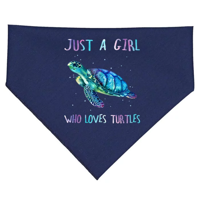 Turtle Watercolor Sea Ocean Just A Girl Who Loves Turtles USA-Made Doggie Bandana