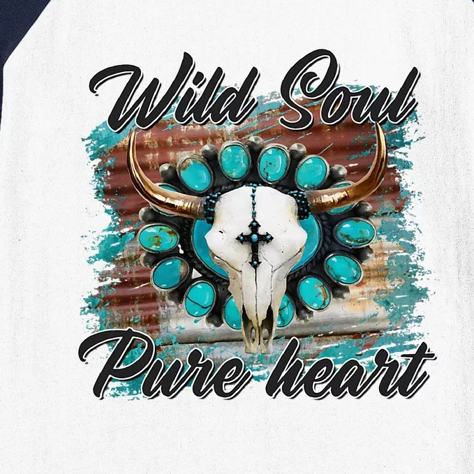 Turquoise Wild Soul Pure Heart Country Rodeo Cowgirl Western Baseball Sleeve Shirt