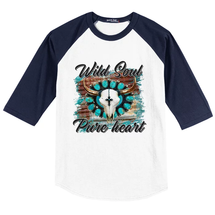 Turquoise Wild Soul Pure Heart Country Rodeo Cowgirl Western Baseball Sleeve Shirt