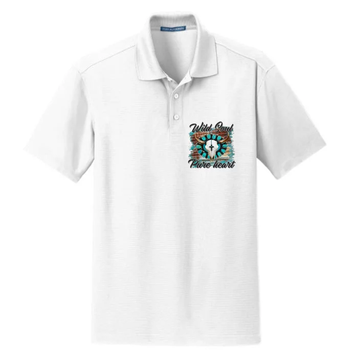 Turquoise Wild Soul Pure Heart Country Rodeo Cowgirl Western Dry Zone Grid Performance Polo