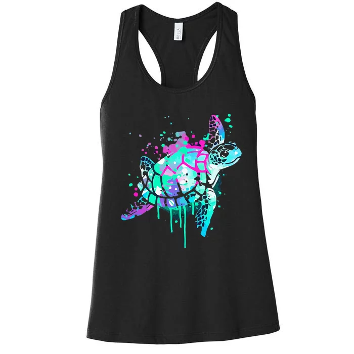 Turtle Watercolor Sea Ocean Wildlife animal Women's Racerback Tank