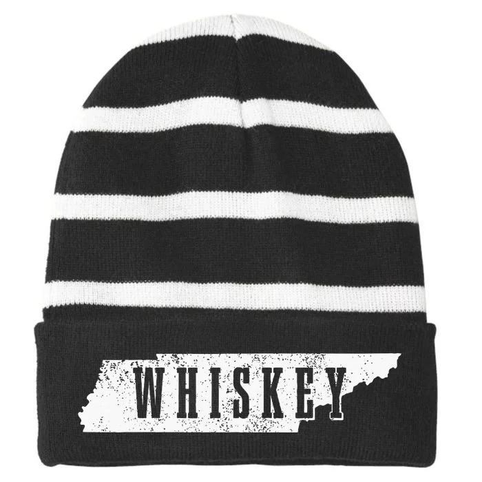 Tennessee Whiskey State Map Bourbon Whisky Vintage Striped Beanie with Solid Band