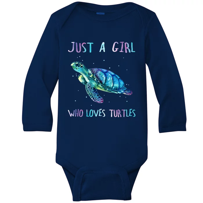 Turtle Watercolor Sea Ocean Just A Girl Who Loves Turtles Baby Long Sleeve Bodysuit