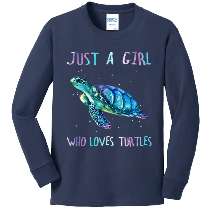 Turtle Watercolor Sea Ocean Just A Girl Who Loves Turtles Kids Long Sleeve Shirt