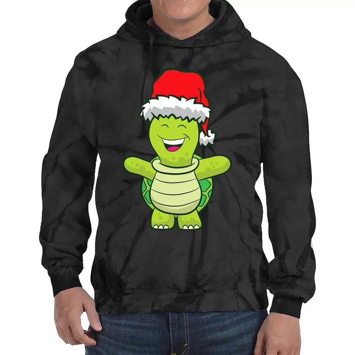 Turtle With Santa Hat Cute Turtle Christmas Tie Dye Hoodie