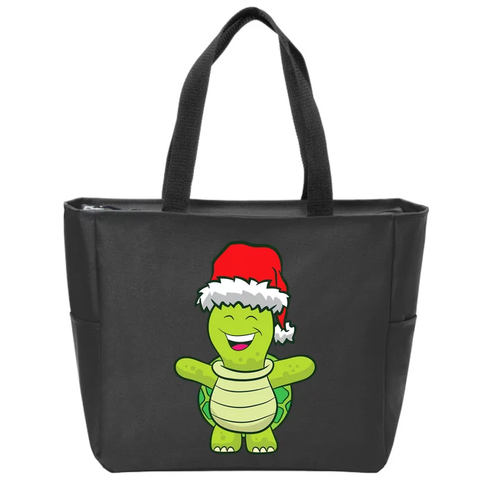 Turtle With Santa Hat Cute Turtle Christmas Zip Tote Bag