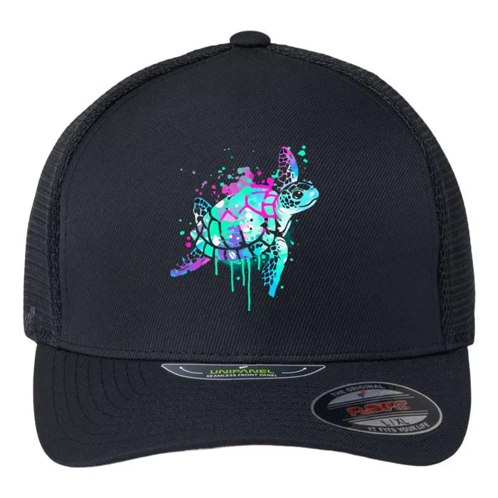 Turtle Watercolor Sea Ocean Wildlife Animal Flexfit Unipanel Trucker Cap