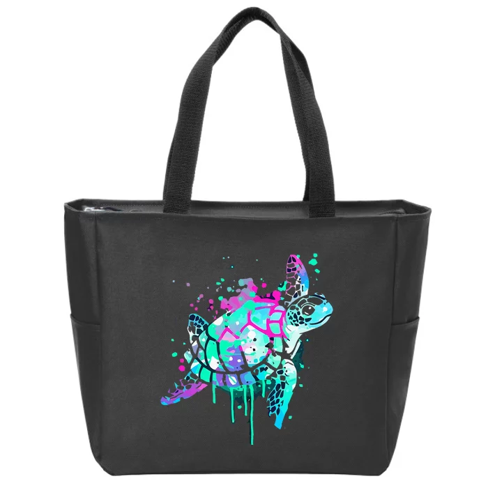 Turtle Watercolor Sea Ocean Wildlife Animal Zip Tote Bag