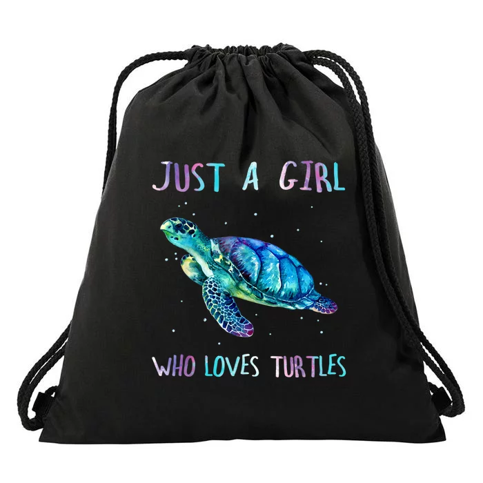 Turtle Watercolor Sea Ocean Just A Girl Who Loves Turtles Drawstring Bag