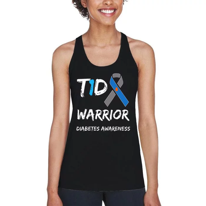 T1d Warrior Type 1 Diabetes Awareness Blue Ribbon Women's Racerback Tank