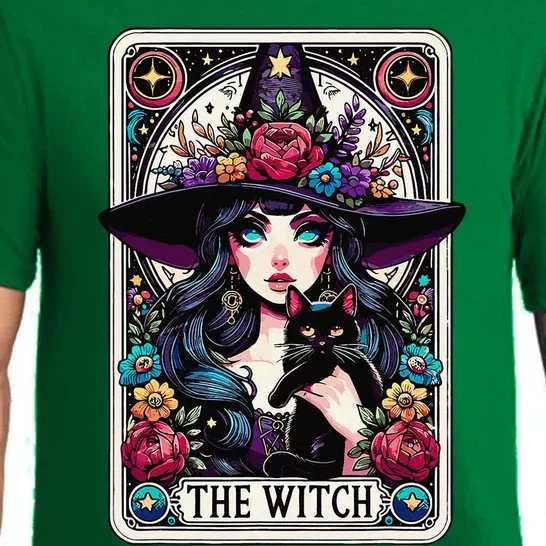 The Witch Tarot Card Halloween Gothic Witchy Vibes Black Cat Pajama Set