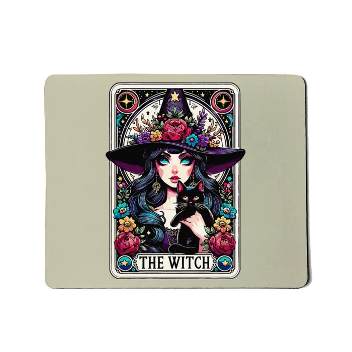 The Witch Tarot Card Halloween Gothic Witchy Vibes Black Cat Mousepad