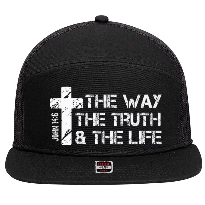 The Way Truth Life John 14 6 Bible Verse Christian Faith 7 Panel Mesh Trucker Snapback Hat