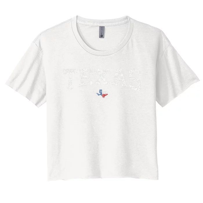 Texas Wo Texas State Map Flag Distressed Women's Crop Top Tee