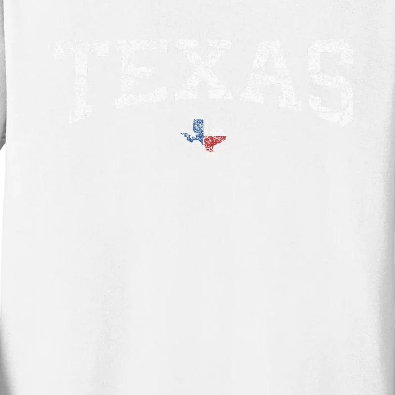 Texas Wo Texas State Map Flag Distressed Kids Long Sleeve Shirt