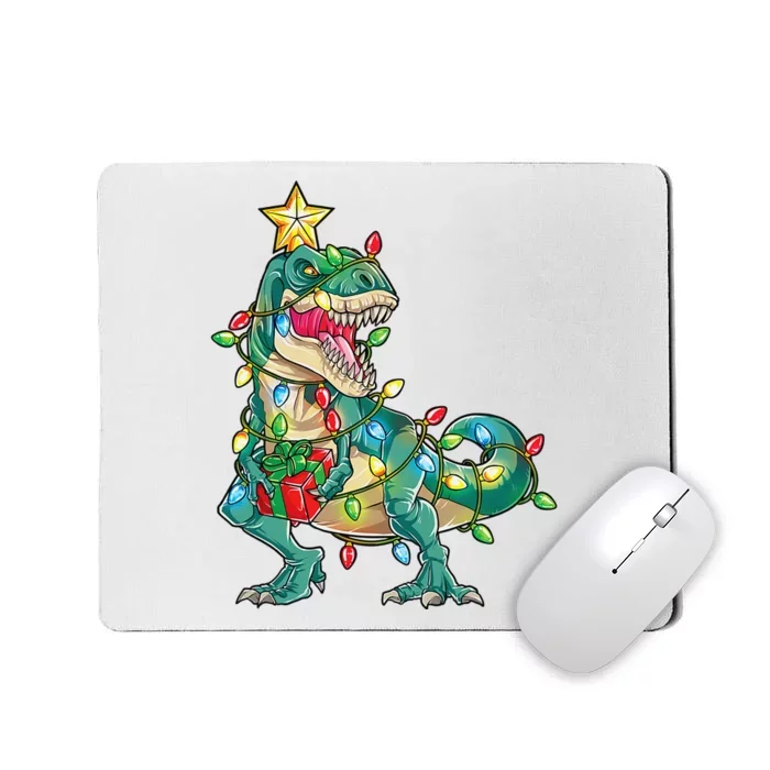 TRex with Tree lights Family Xmas Dinosaur Mousepad