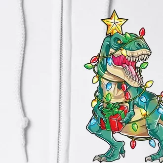 TRex with Tree lights Family Xmas Dinosaur Full Zip Hoodie