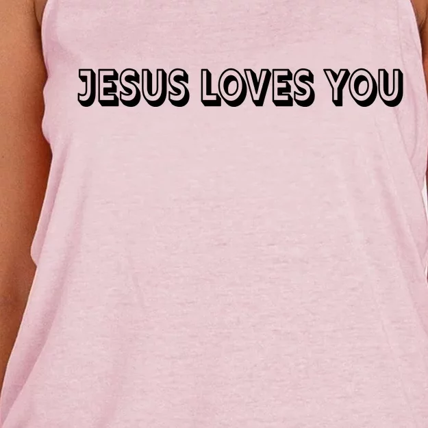 Top Words That Christians Say JESUS LOVES YOU Women's Knotted Racerback Tank