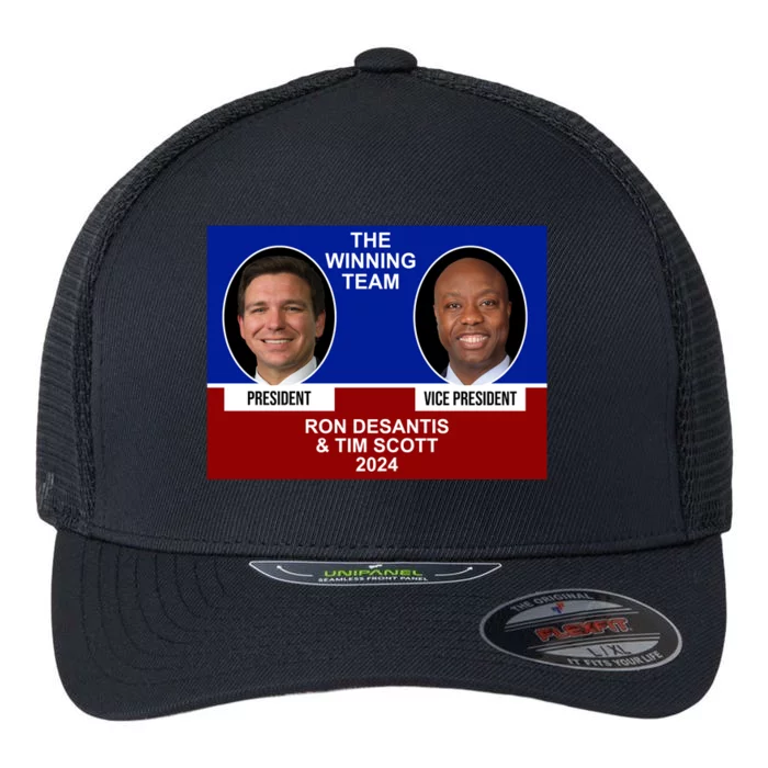 The Winning Team Ron Desantis And Tim Scott 2024 Flexfit Unipanel Trucker Cap