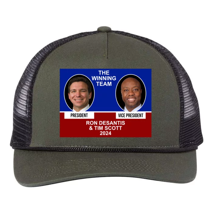 The Winning Team Ron Desantis And Tim Scott 2024 Retro Rope Trucker Hat Cap