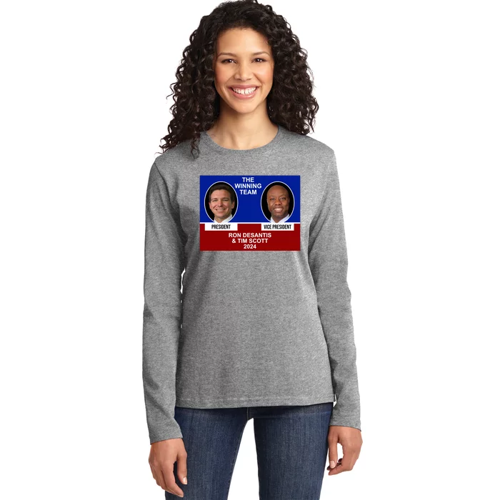 The Winning Team Ron Desantis And Tim Scott 2024 Ladies Long Sleeve Shirt