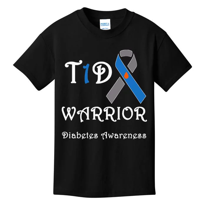 T1D Warrior Type 1 Diabetes Awareness Blue Ribbon Kids T-Shirt