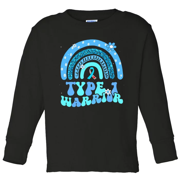 T1D Warrior Type 1 Diabetes Awareness Blue Ribbon Toddler Long Sleeve Shirt