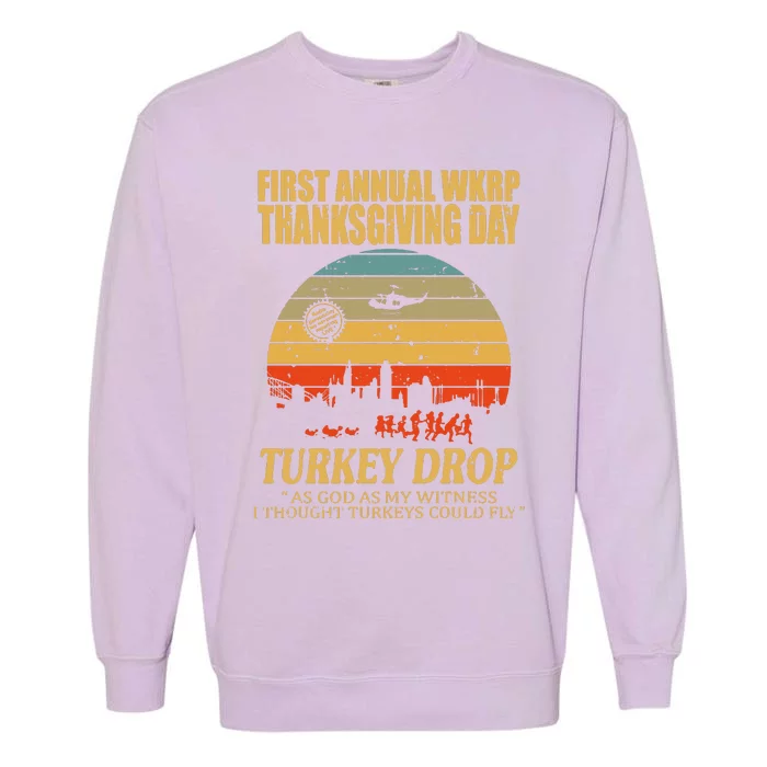 Thanksgiving Wkrp Turkey Drop Garment-Dyed Sweatshirt