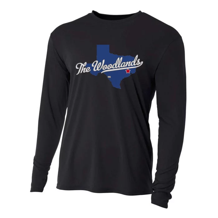 The Woodlands Texas TX Map Cooling Performance Long Sleeve Crew