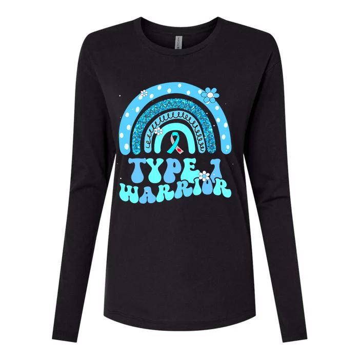 T1D Warrior Type 1 Diabetes Awareness Blue Ribbon Womens Cotton Relaxed Long Sleeve T-Shirt