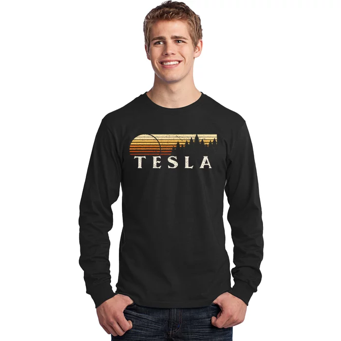 Tesla Wv Vintage Evergreen Sunset Eighties Long Sleeve Shirt