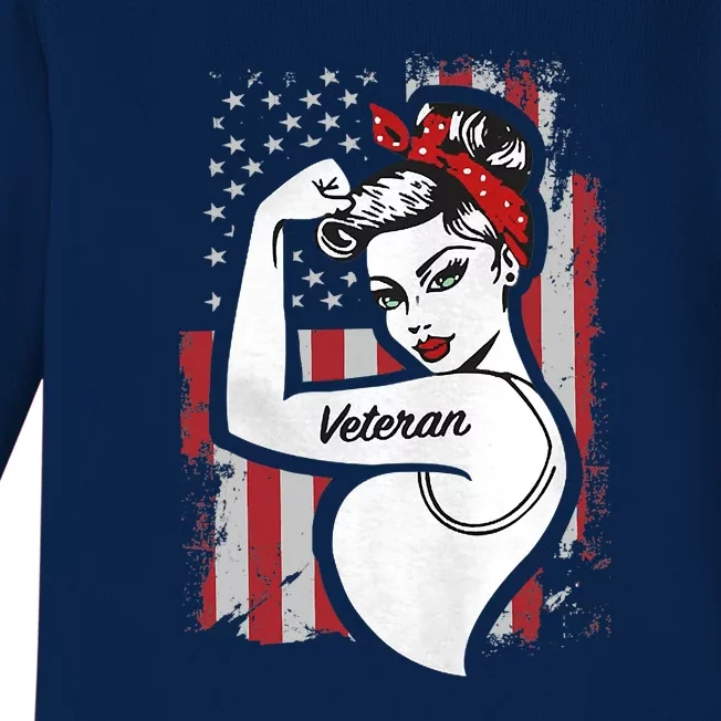 The Woman Veteran Strong Girl Mom Veteran Baby Long Sleeve Bodysuit