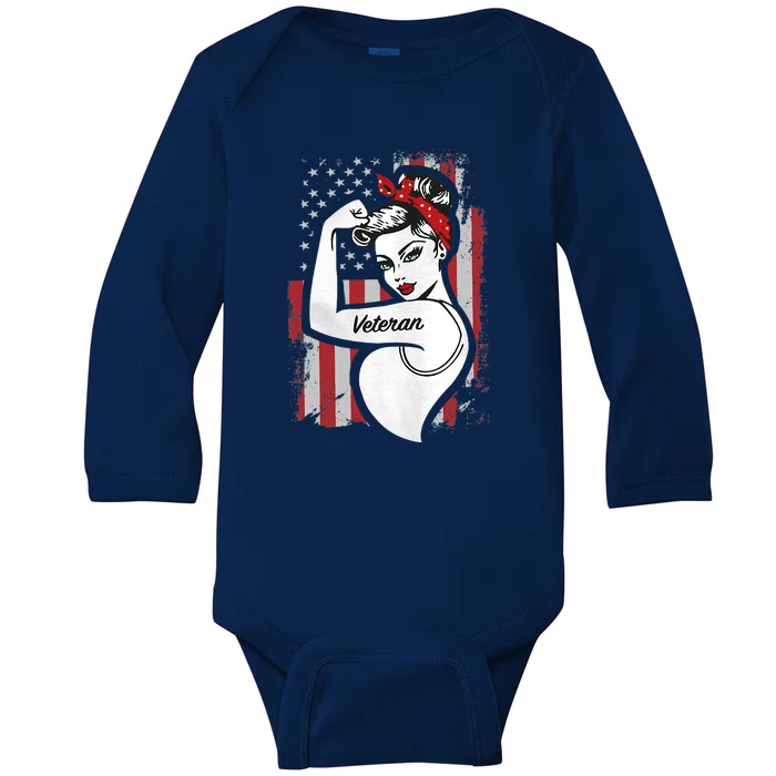 The Woman Veteran Strong Girl Mom Veteran Baby Long Sleeve Bodysuit