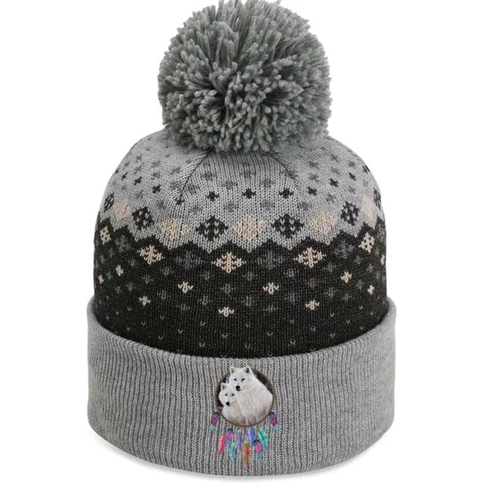 Two White Wolves Dream Catcher The Baniff Cuffed Pom Beanie