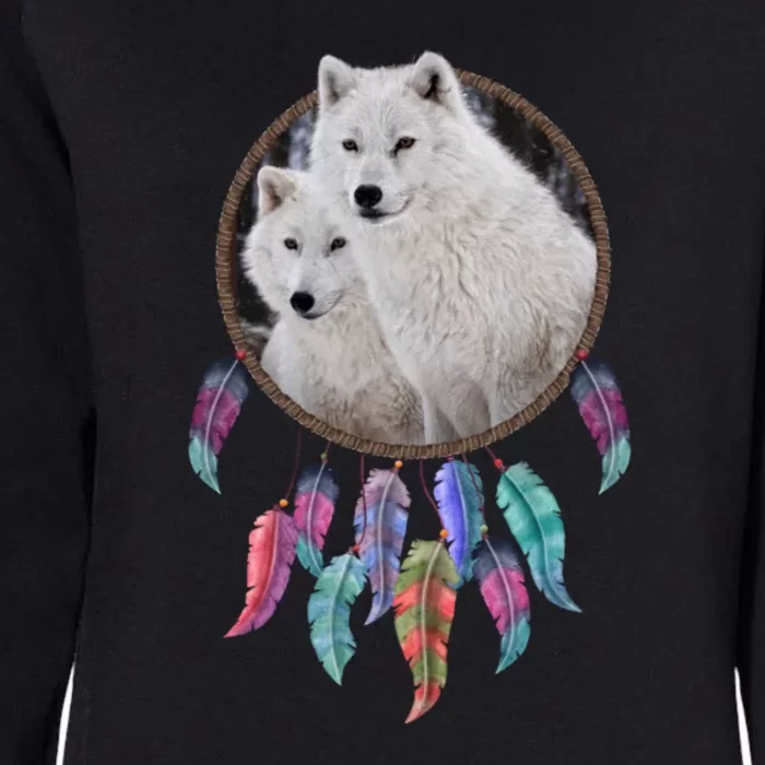 Two White Wolves Dream Catcher Womens California Wash Sweatshirt