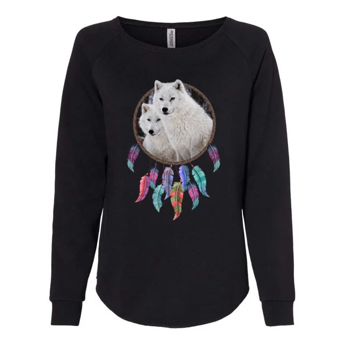 Two White Wolves Dream Catcher Womens California Wash Sweatshirt