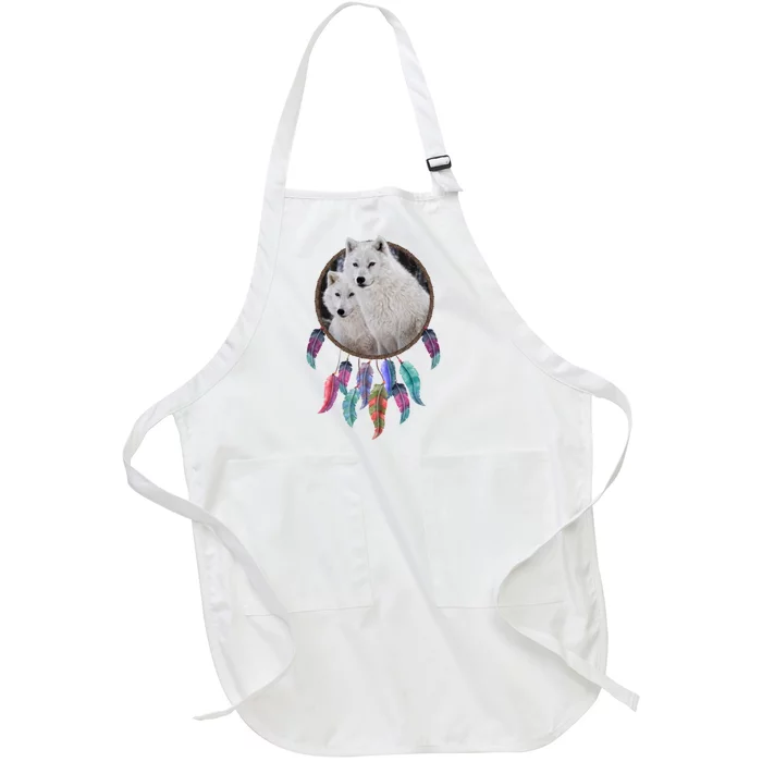 Two White Wolves Dream Catcher Full-Length Apron With Pocket