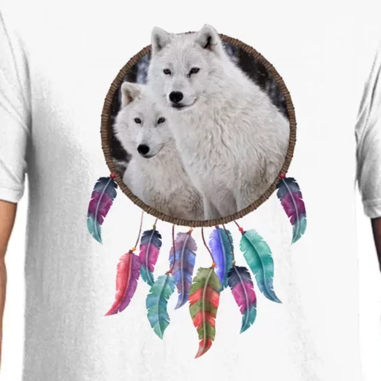 Two White Wolves Dream Catcher Pajama Set