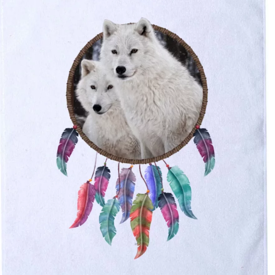 Two White Wolves Dream Catcher Platinum Collection Golf Towel