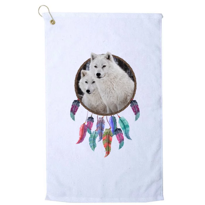 Two White Wolves Dream Catcher Platinum Collection Golf Towel