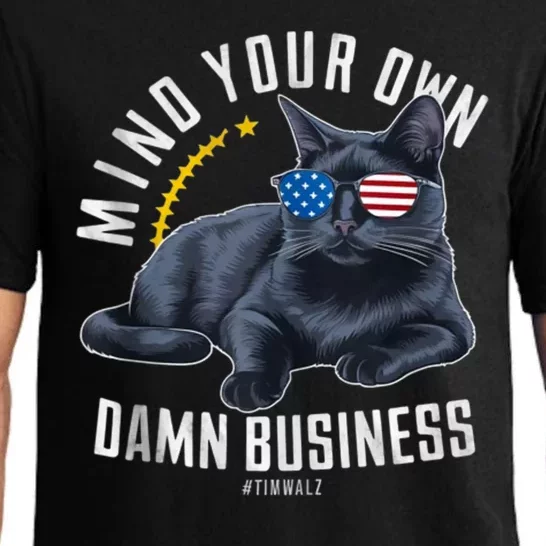 Tim Walz Waltz Mind Your Own Damn Business Funny Cat Design Pajama Set