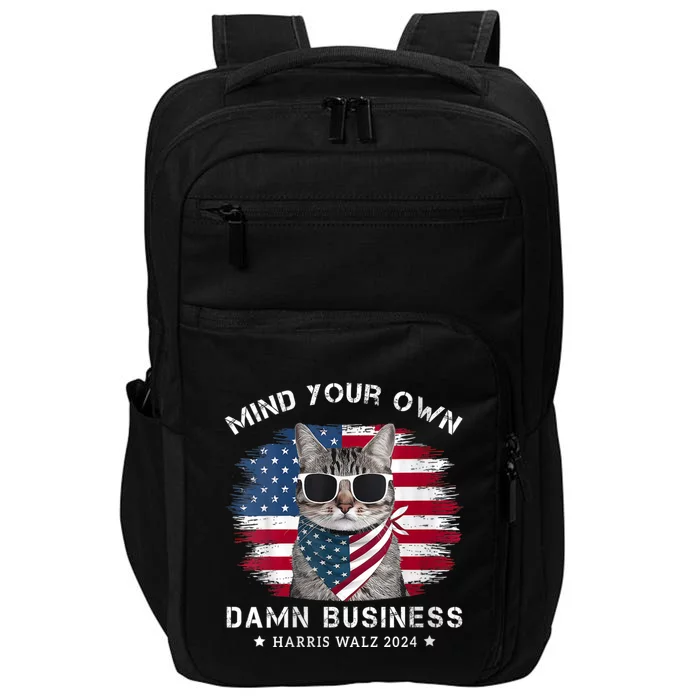 Tim Walz Waltz Mind Your Own Damn Business Funny Cat Design Impact Tech Backpack