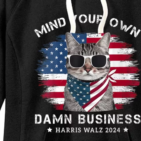 Tim Walz Waltz Mind Your Own Damn Business Funny Cat Design Women's Fleece Hoodie