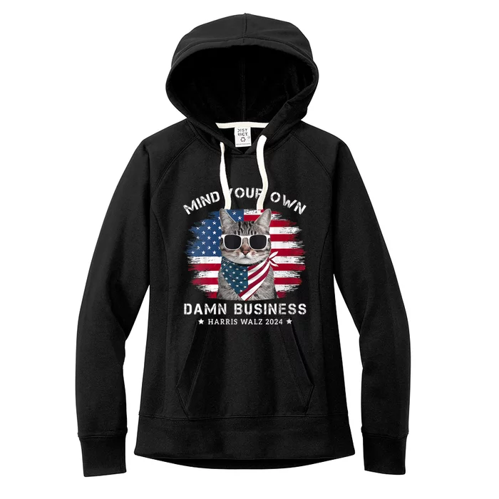 Tim Walz Waltz Mind Your Own Damn Business Funny Cat Design Women's Fleece Hoodie