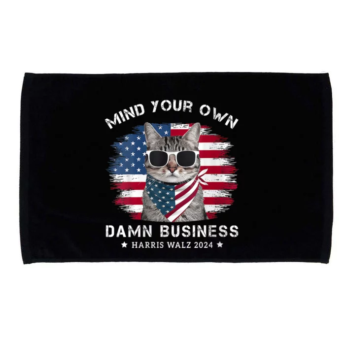 Tim Walz Waltz Mind Your Own Damn Business Funny Cat Design Microfiber Hand Towel